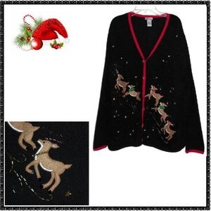 Ugly CHRISTMAS Sweater L SANTA'S REINDEER Beaded
